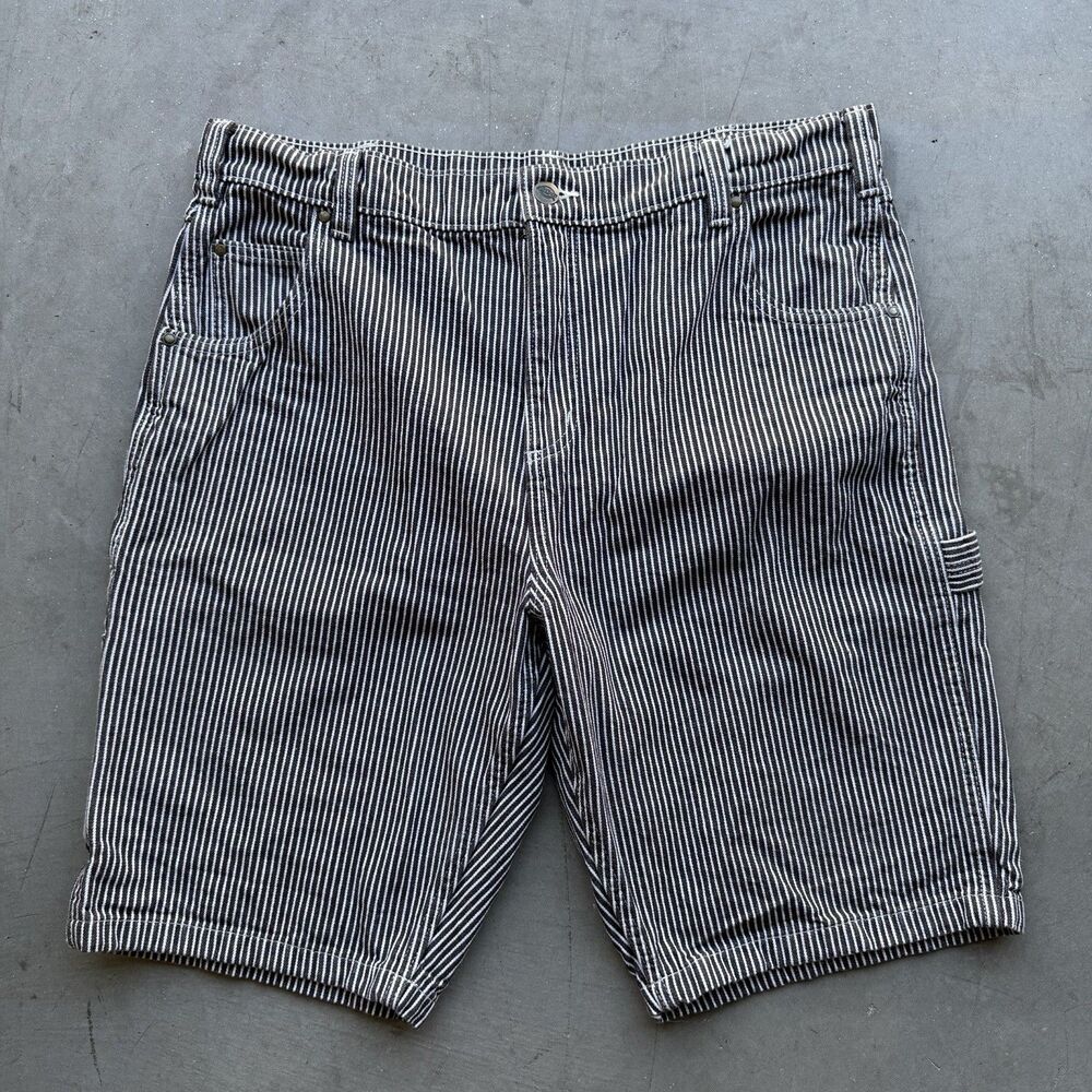 Dickies Hickory Striped Carpenter Shorts Mens Size 36 Workwear Utility Denim